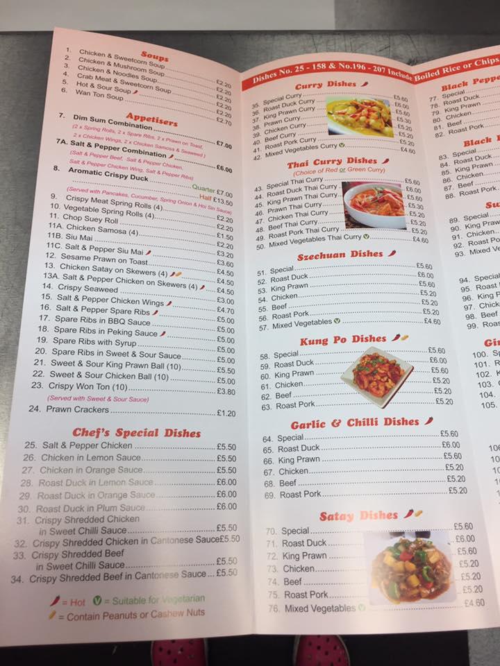 Menu at Hindley Green supper bar, Wigan