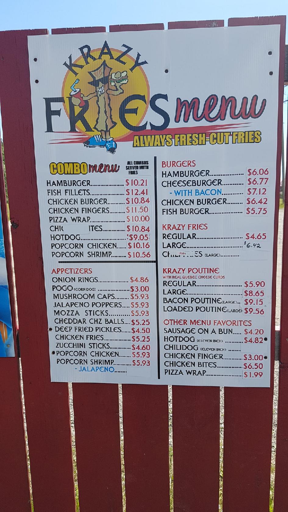 Menu at Krazy Fries restaurant, Wawa