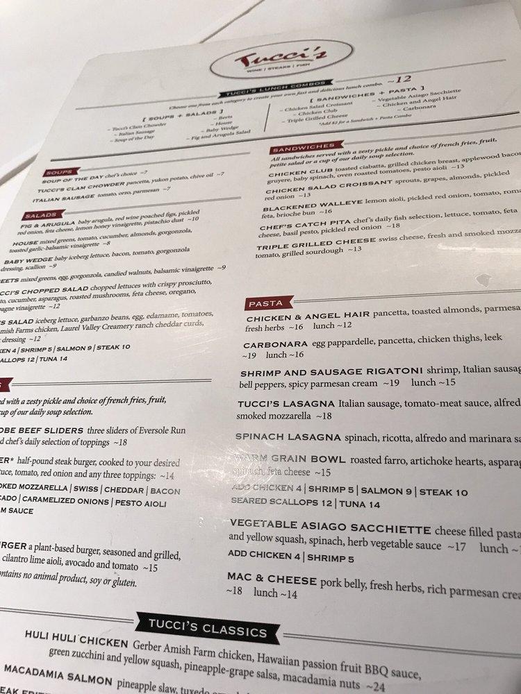 Menu at Tucci's steakhouse, Dublin