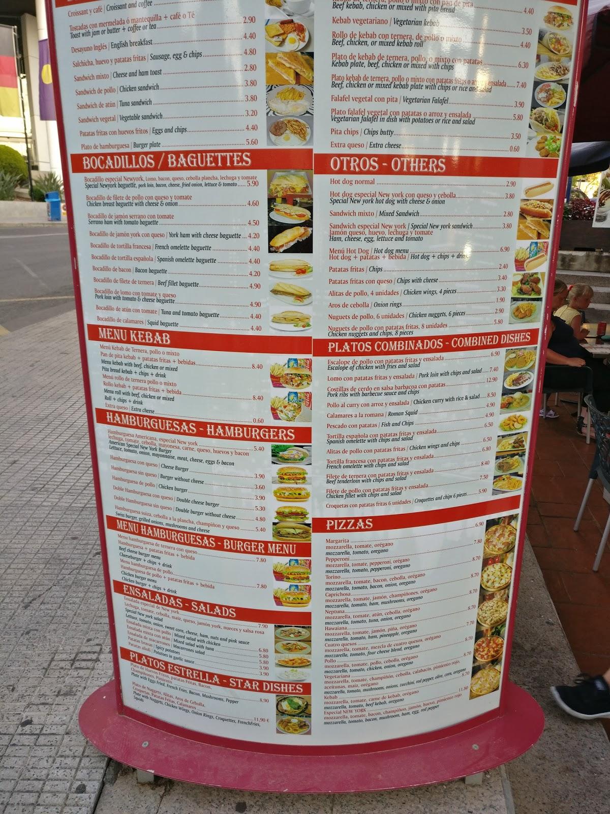 new york benidorm menu