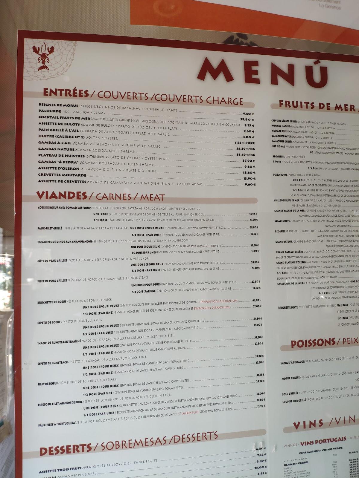 Menu au Pedra Alta restaurant, BoulogneBillancourt, 6 Av. du Général