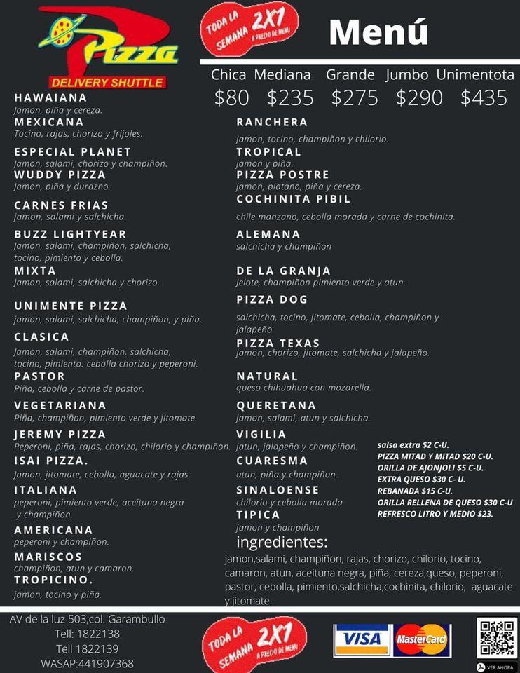 Carta del restaurante PIZZA UNIMENTE, Santiago del Querétaro