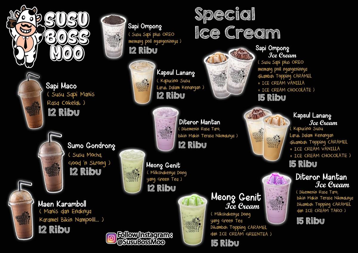 Menu at Susu Boss Moo restaurant, Depok