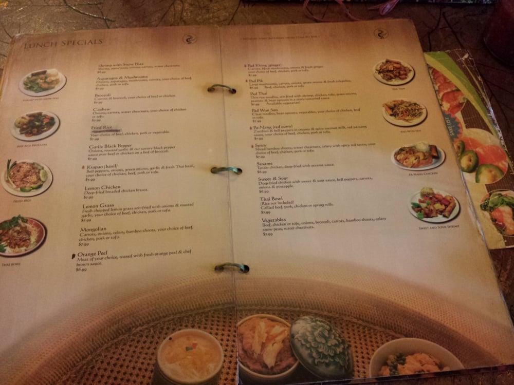 Menu at Tong's Thai Restaurant, San Antonio