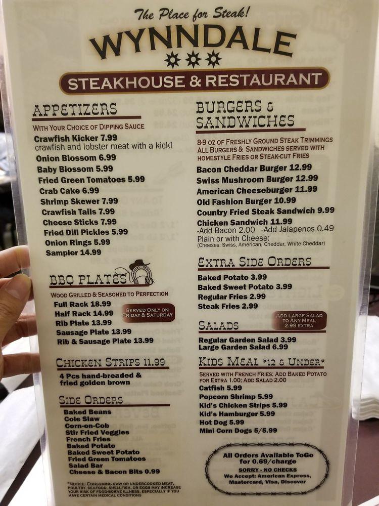 Menu at Wynndale SteakhouseRestaurant, Terry