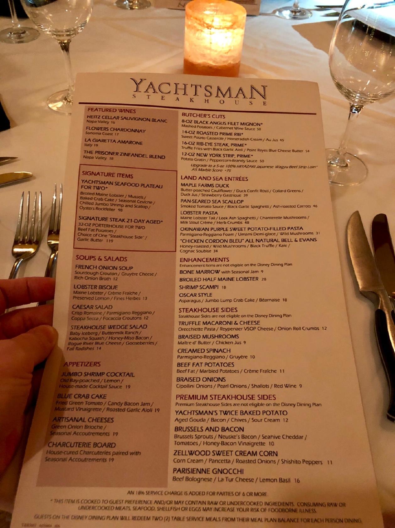 Yachtsman Steakhouse menu