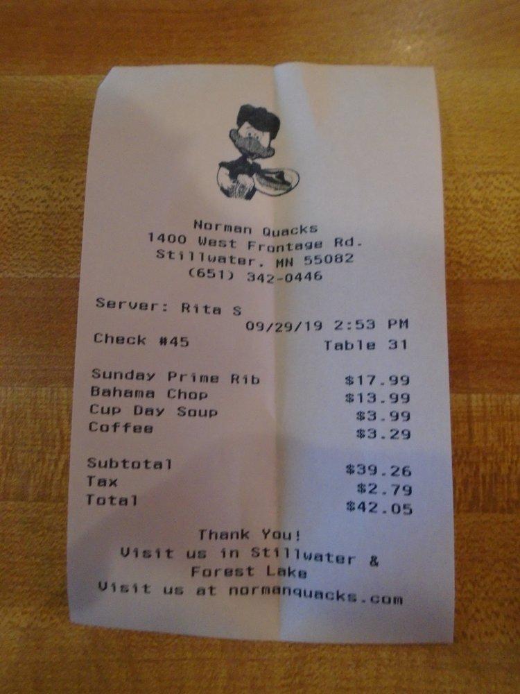 Menu at Norman Quack's Chophouse (Stillwater) steakhouse, Stillwater
