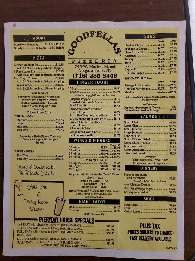 Menu at Goodfellas Pizzeria Inc, Niagara Falls