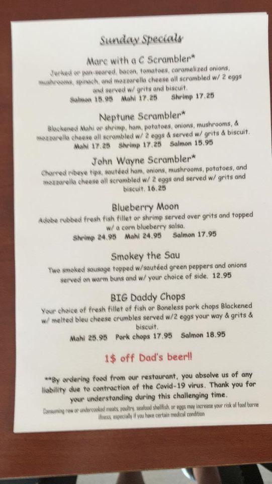 Menu at Tortuga's Island Grille restaurant, Thunderbolt