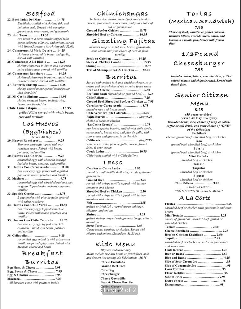 Menu at La Casita Mexican Restaurant, Victorville, Spring Valley Pkwy