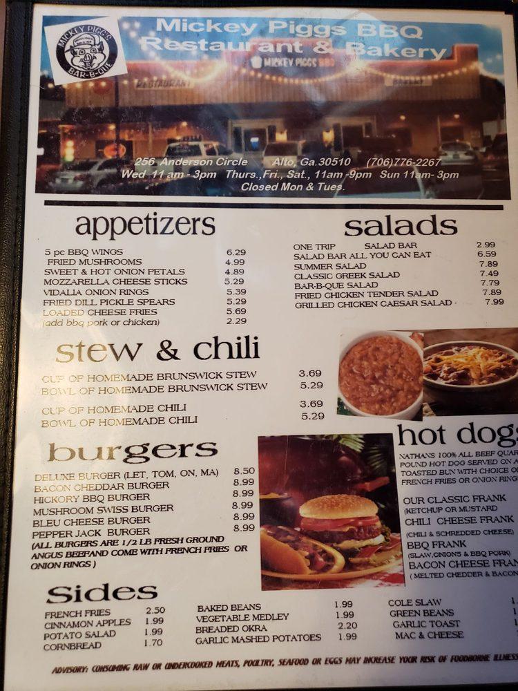 Menu at Mickey Pigg's BBQ, Alto, 256 Anderson Cir