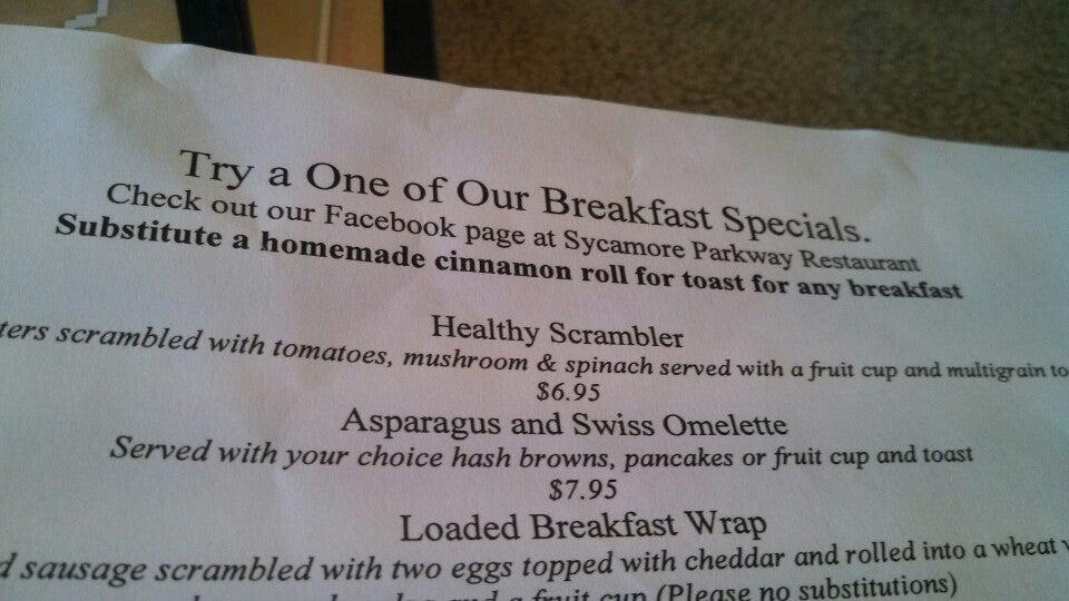 Menu at Sycamore Parkway Restaurant, Sycamore