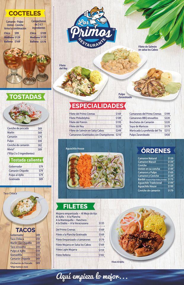 Menu at Restaurante Los Primos, Monterrey, C. Pablo A. de La Garza 3000