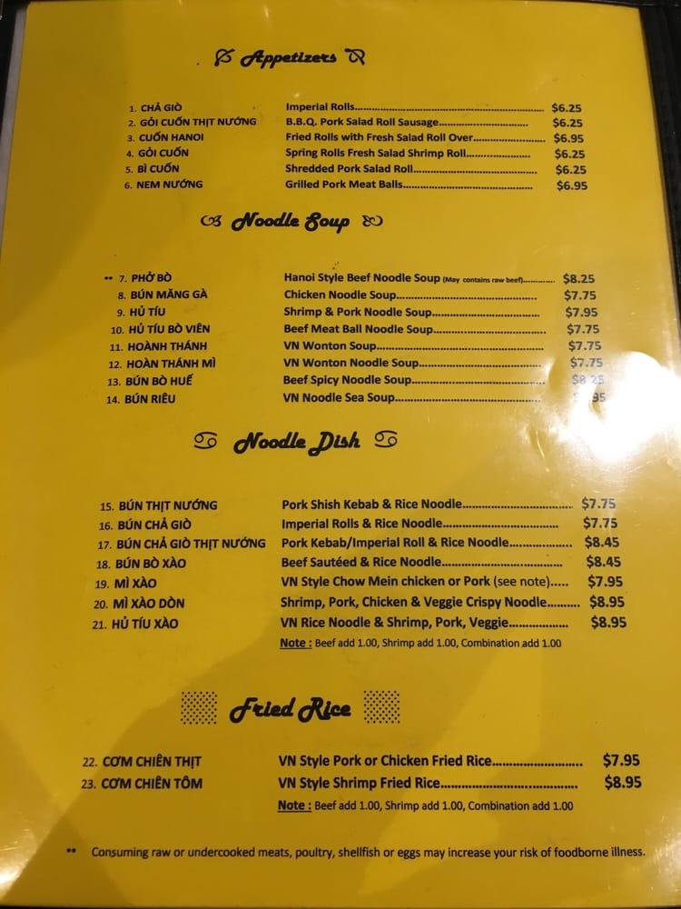 Menu at Tú Lan restaurant, San Francisco