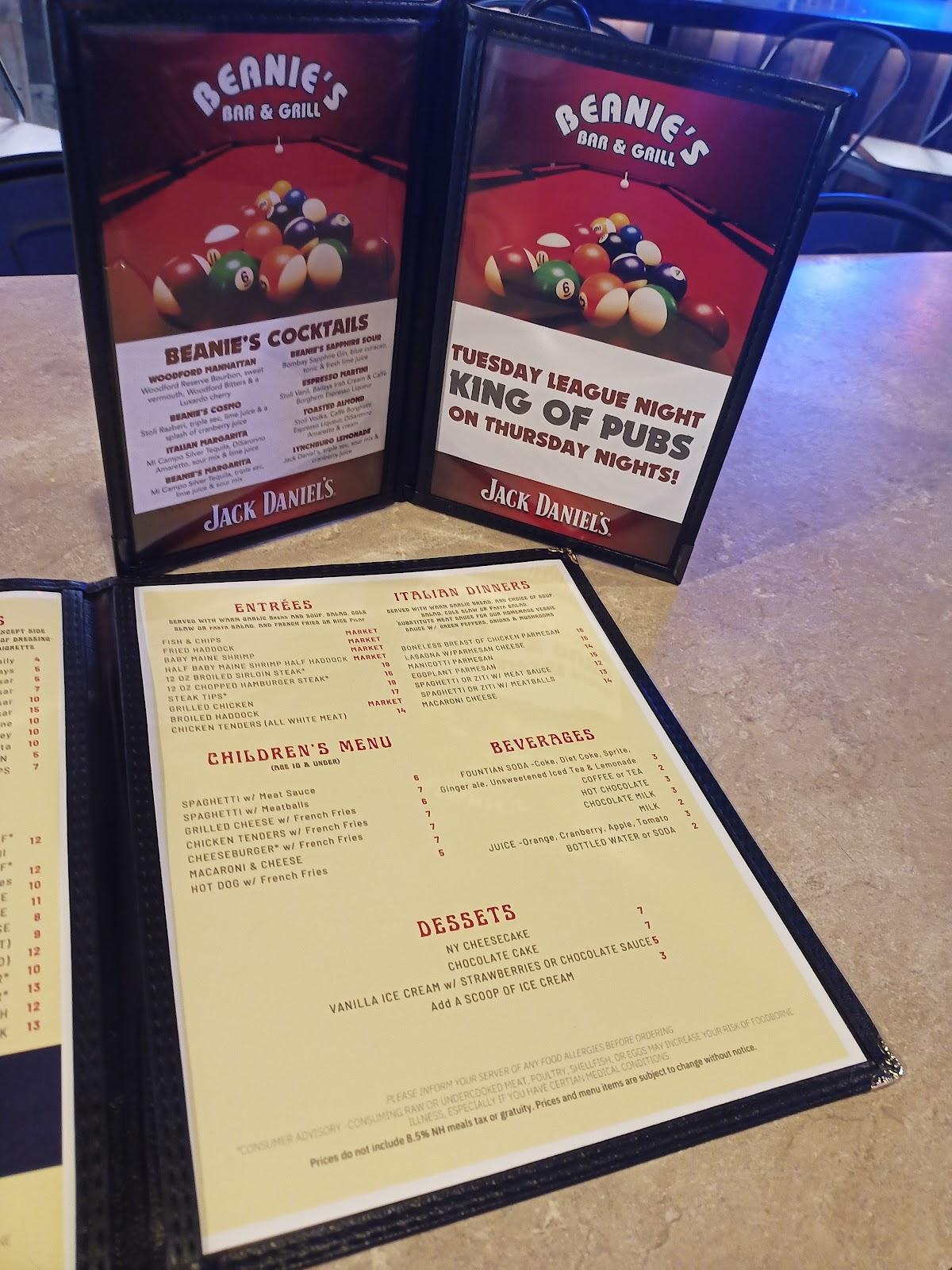Menu at Beanie's Bar & Grill, Loudon