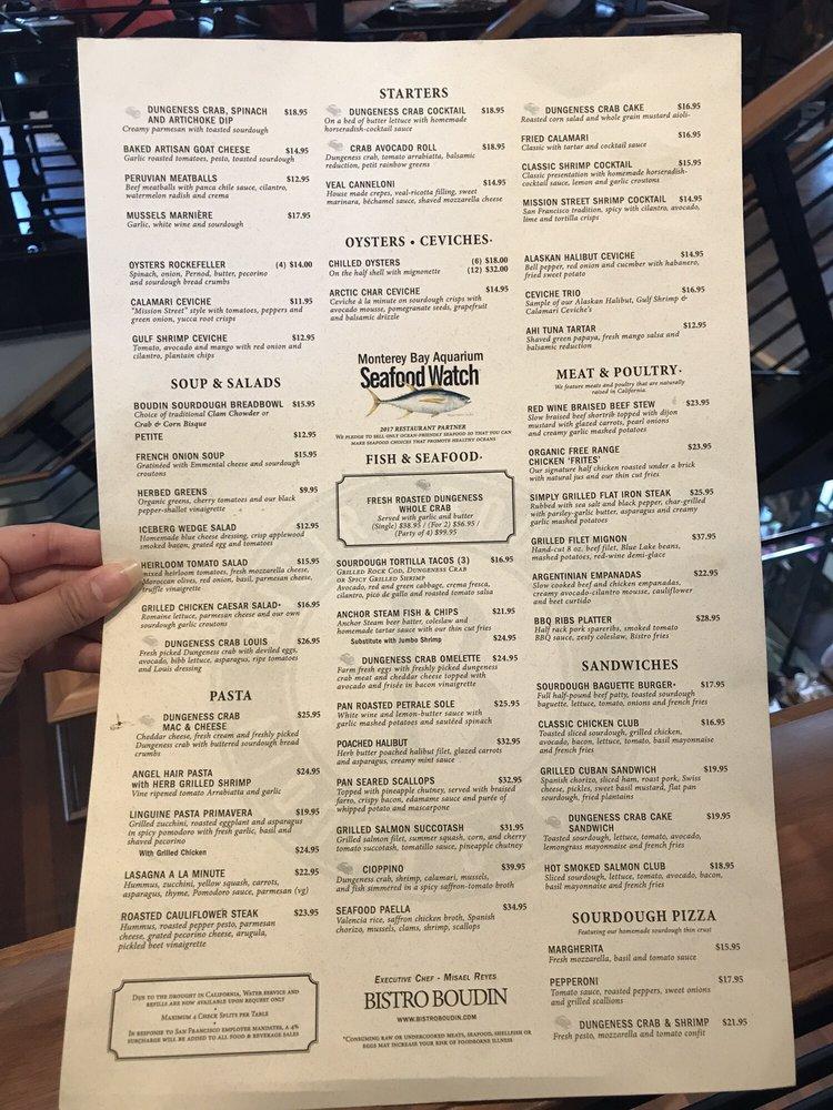 Menu at Boudin Bakery, San Francisco, 160 Jefferson St