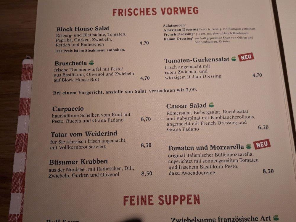 Speisekarte von BLOCK HOUSE TheodorHeussPlatz steakhaus, Berlin