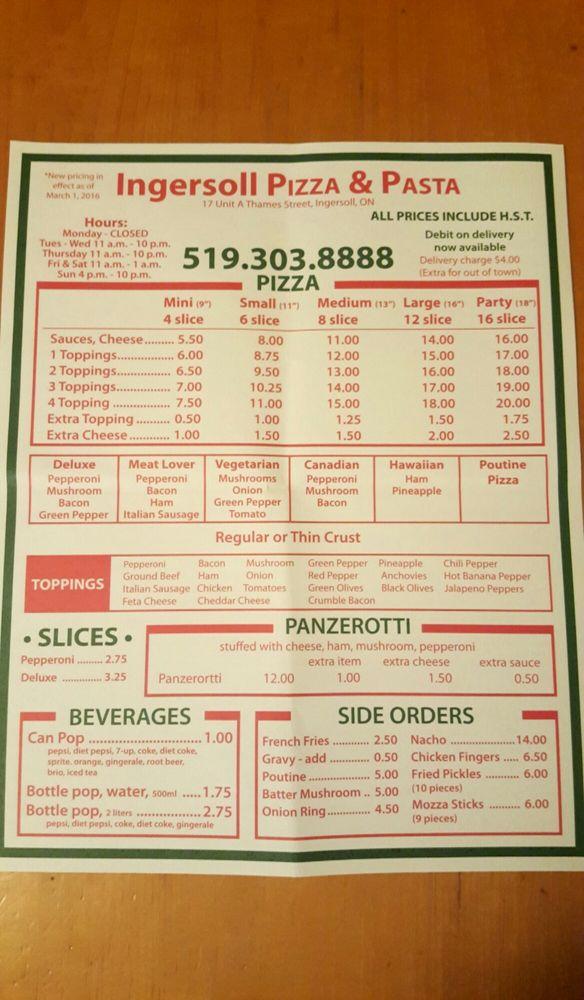 Menu at Ingersoll Pizza & Pasta pizzeria, Ingersoll, 17 Thames St S unit A