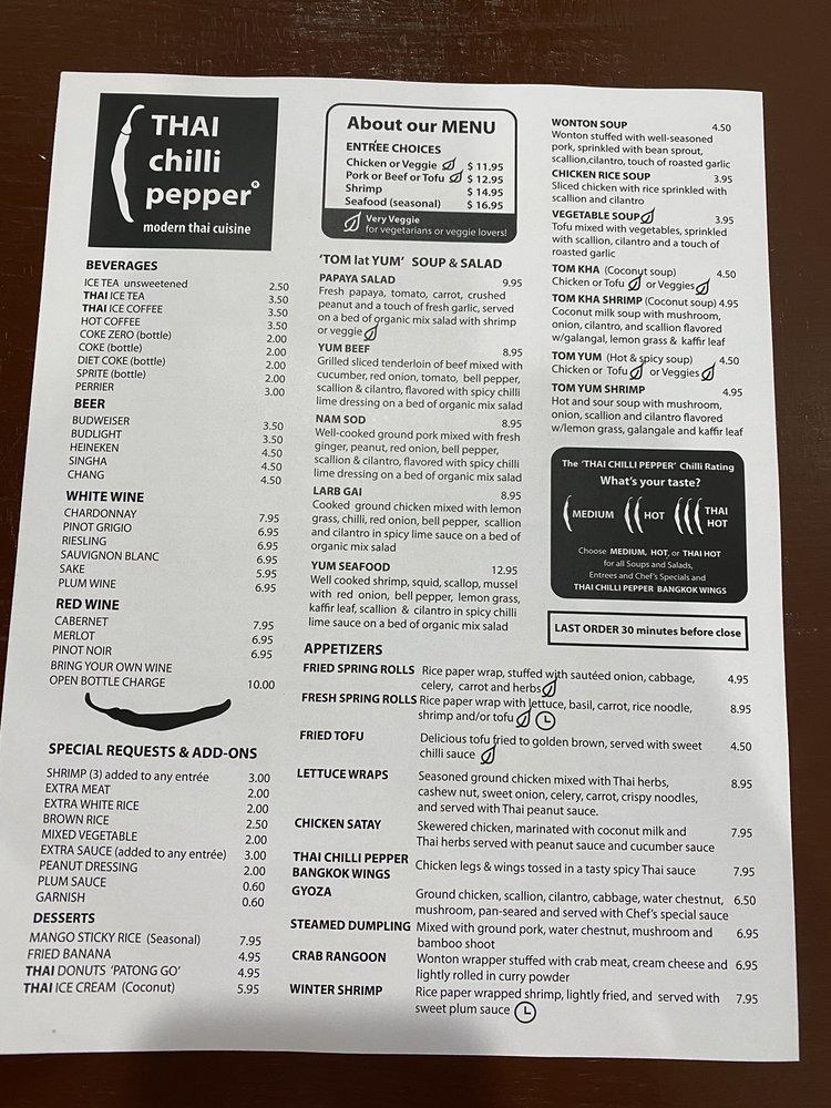 Menu at THAI Chili Pepper Lutz restaurant, Lutz