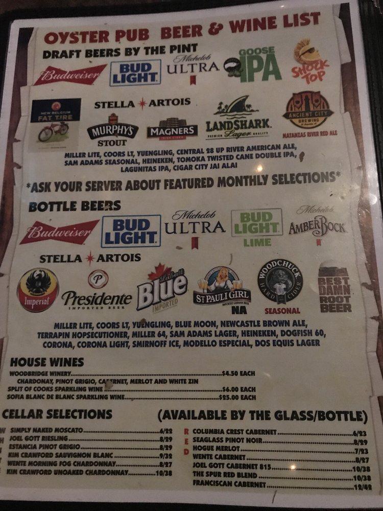 Menu at The Oyster Pub, Daytona Beach, 555 Seabreeze Blvd