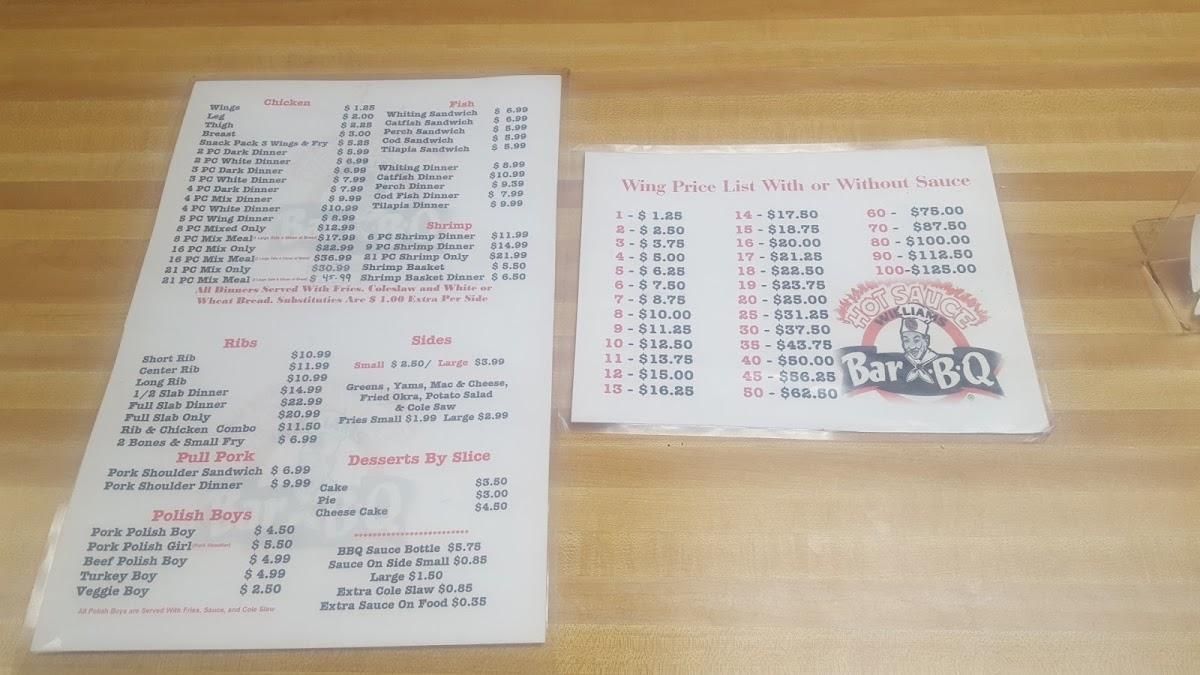 Menu at Hot Sauce Williams Barbecue, Cleveland, Lee Rd