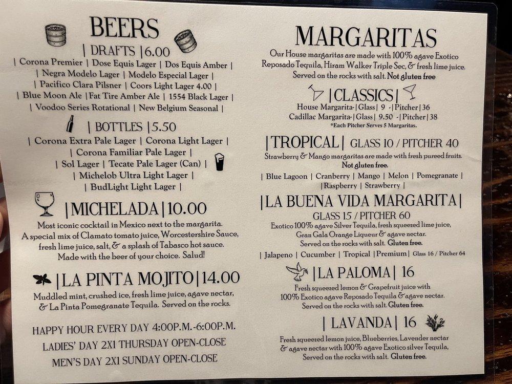 Menu at La Buena Vida Mexican Restaurant, Fort Collins