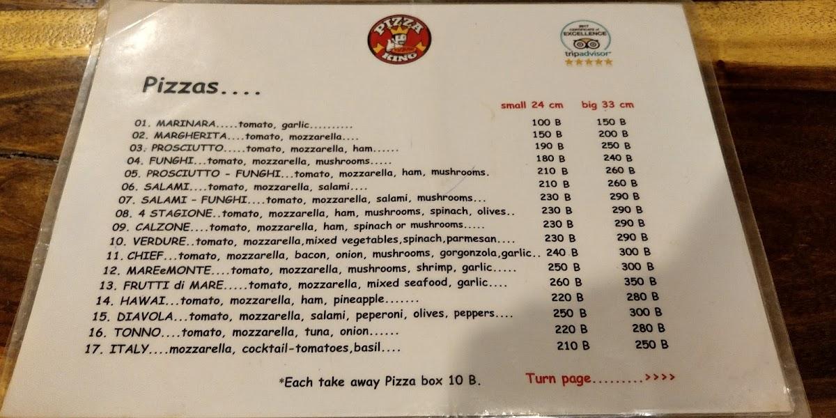 Menu at Pizza King Express restaurant, Ko Chang