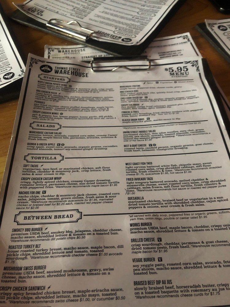 Menu at Thomas Street Warehouse pub & bar, Seattle