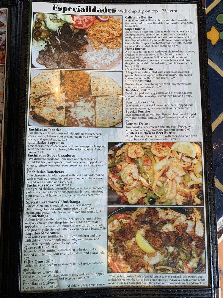Menu at Cazadores restaurant, Ridgeland