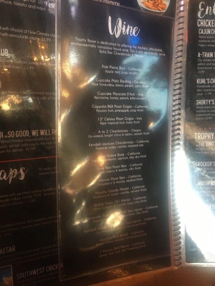Menu at Tony's Trophy Room pub & bar, Collierville