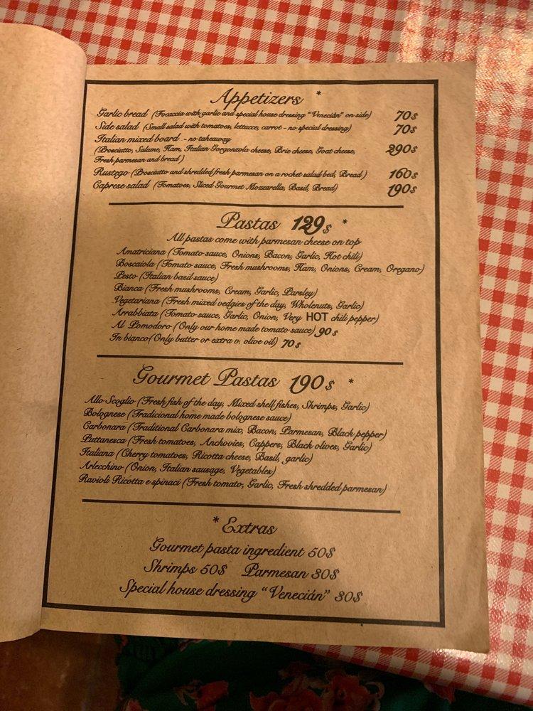 Menu at Pizza Venezia pizzeria, Sayulita