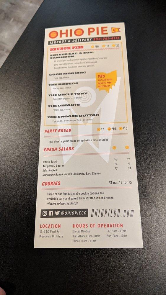 Menu at Ohio Pie Co pizzeria, Brunswick