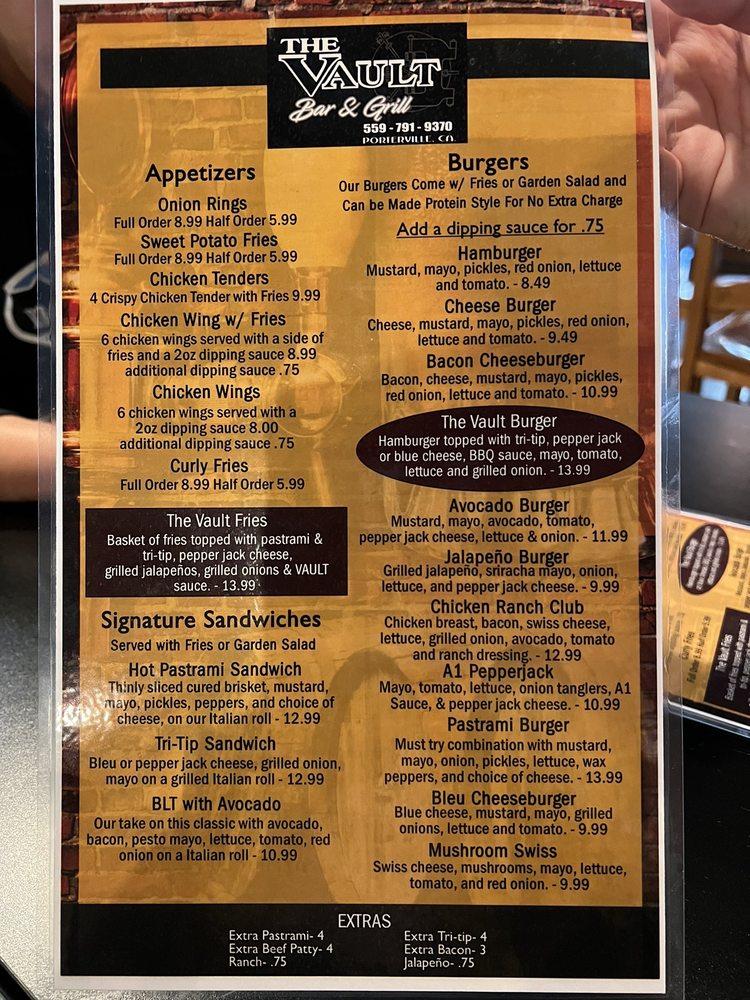 Menu at The Vault Bar & Grill, Porterville, 73 N Main St
