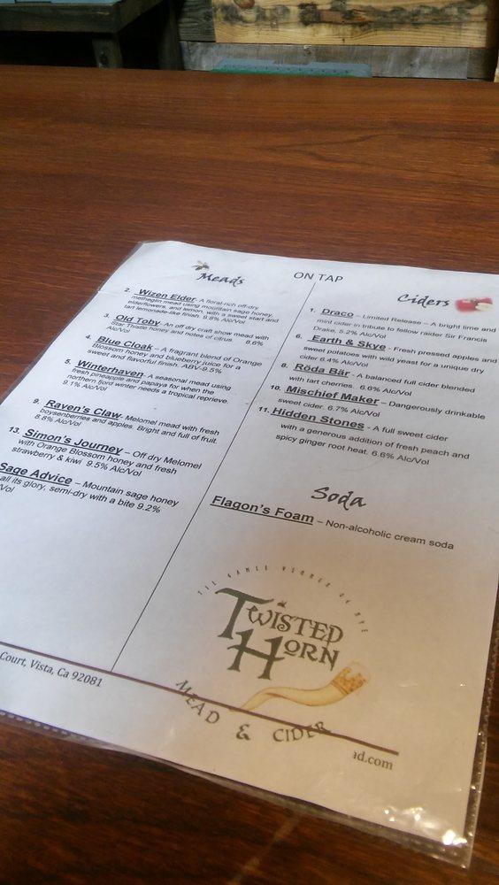 Menu at Twisted Horn Mead and Cider restaurant, Vista