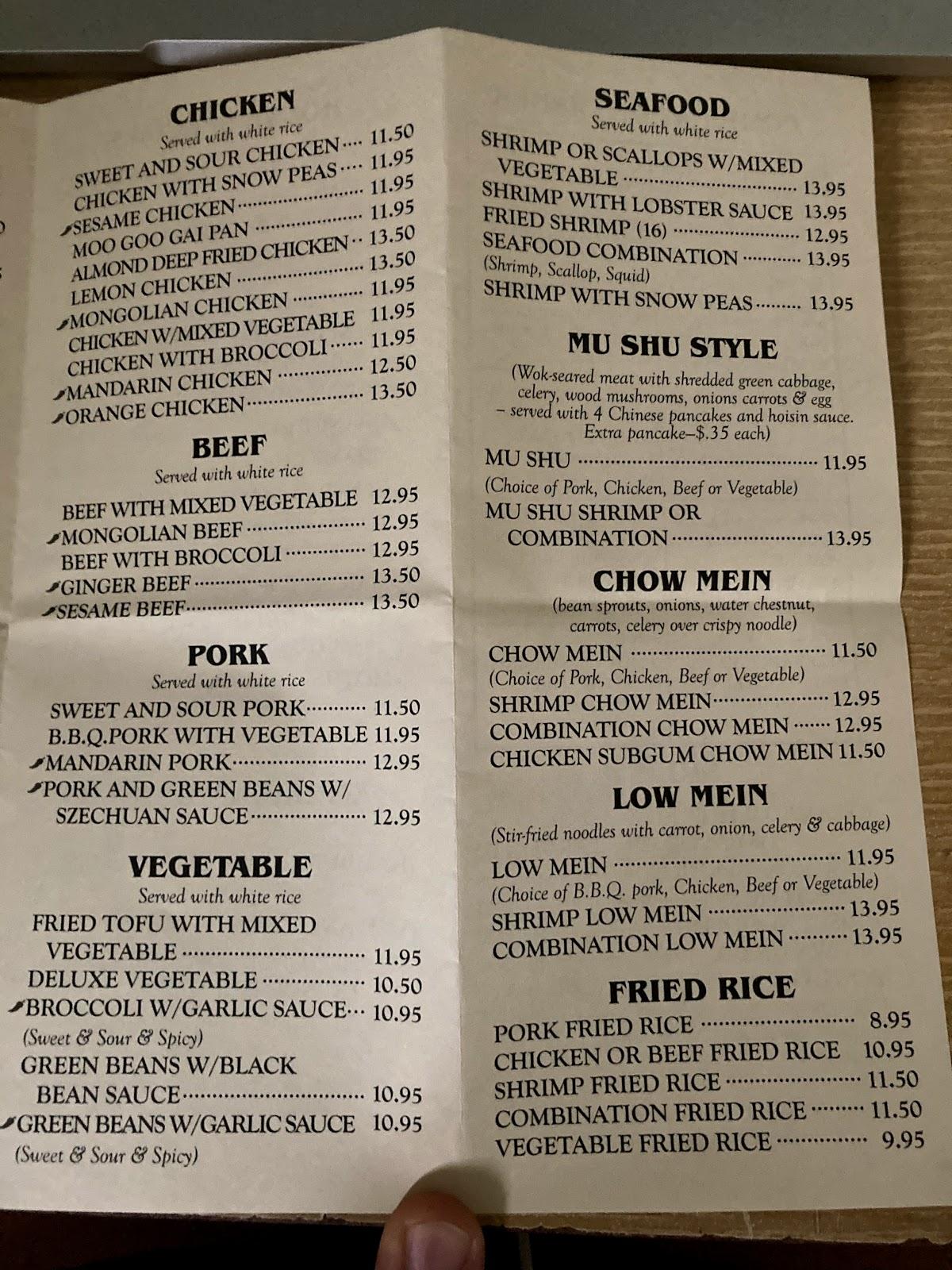 Menu at Hunan Chinese Restaurant, La Pine, US97