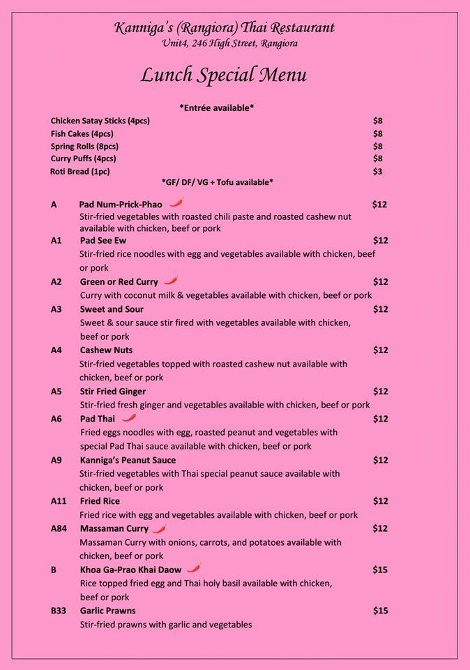 Menu At Siri Thai Restaurant Rangiora   R9e7 Menu Kanniga Thai Cuisine Rangiora 