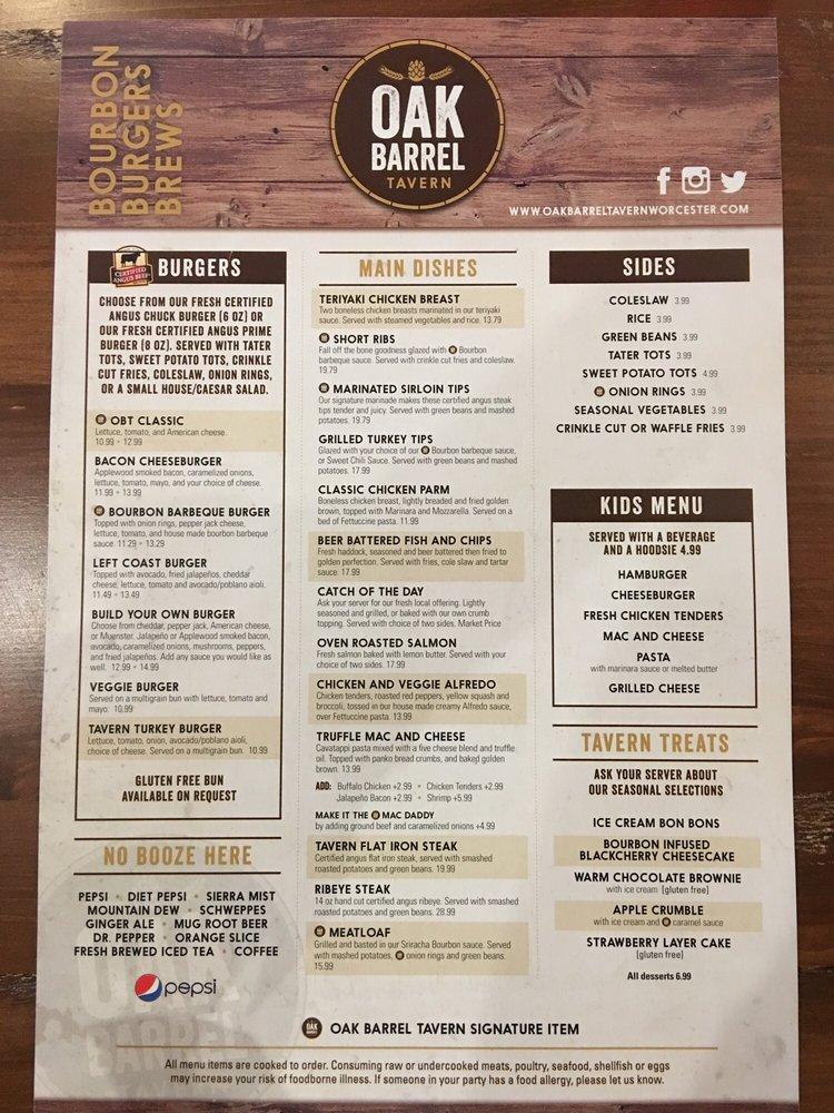 Menu at Oak Barrel Tavern, Worcester