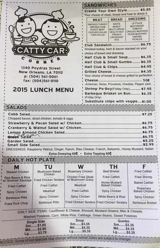Menu at Catty Car Corner restaurant, New Orleans