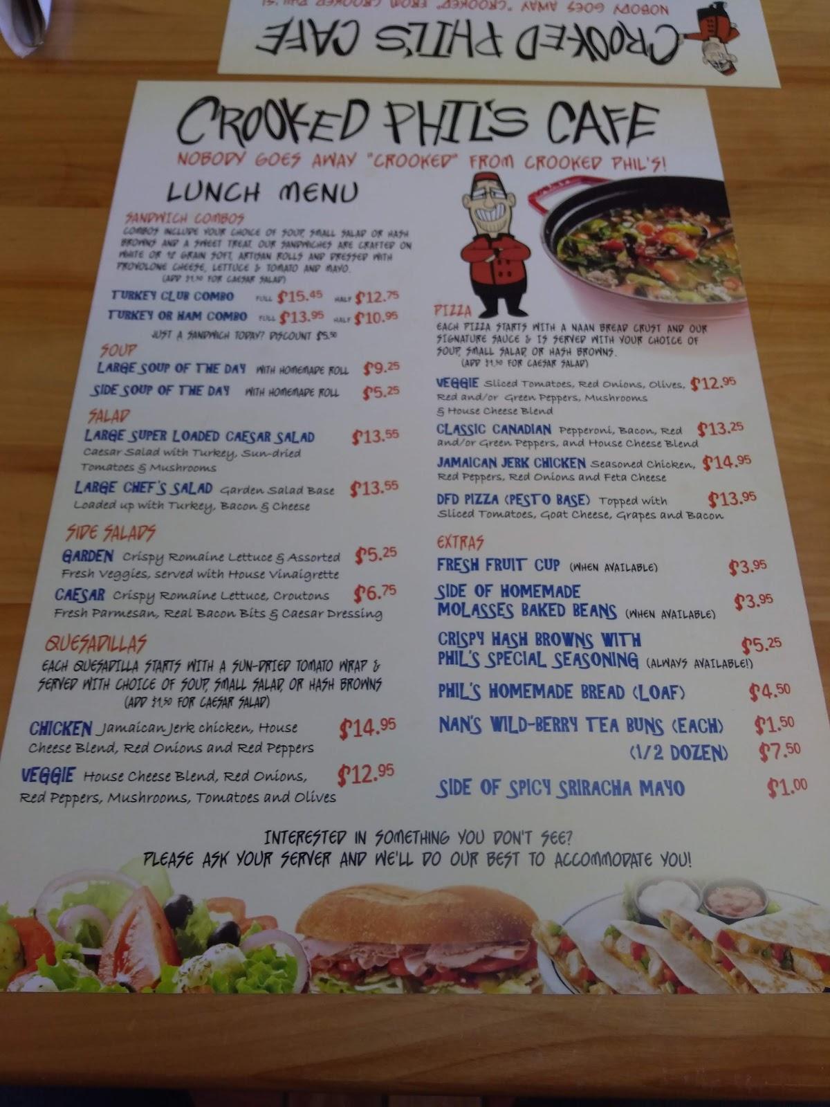 Menu at Crooked Phil's Cafe, Carbonear
