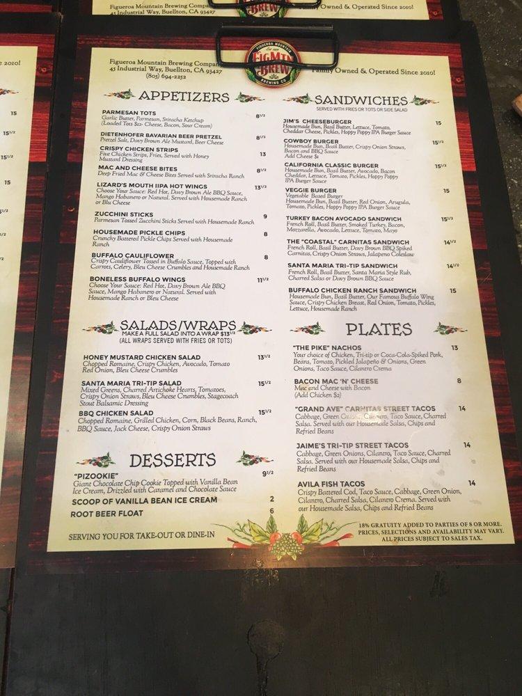 Menu at Figueroa Mountain Brewing Co. Buellton pub & bar, Buellton