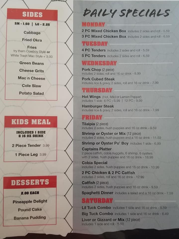 Menu at Huff Chicken Coop restaurant, Sylvester