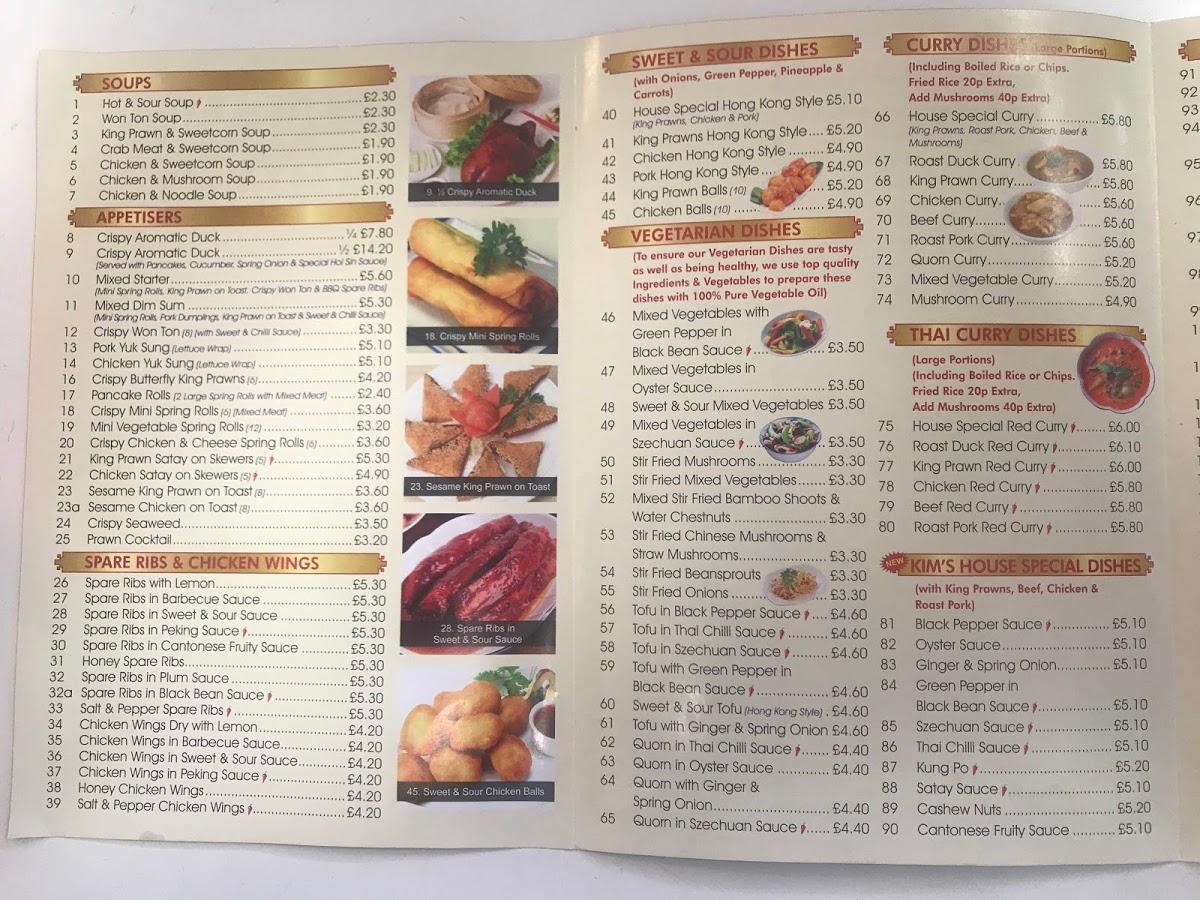 Menu at Kims Chinese fast food, Birmingham