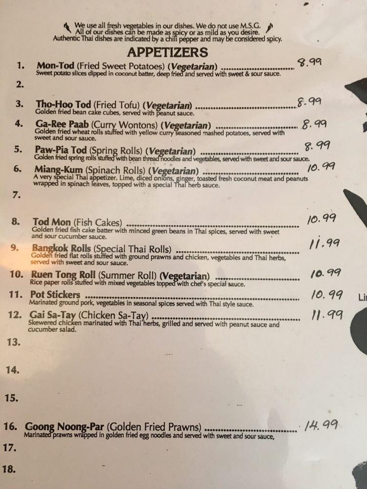 Menu at Ruen Tong Thai Cuisine restaurant, Ukiah