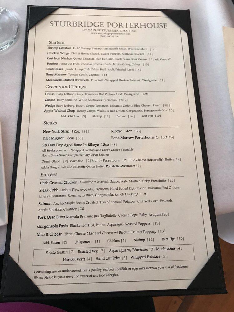 Menu at Sturbridge Porterhouse pub & bar, Sturbridge