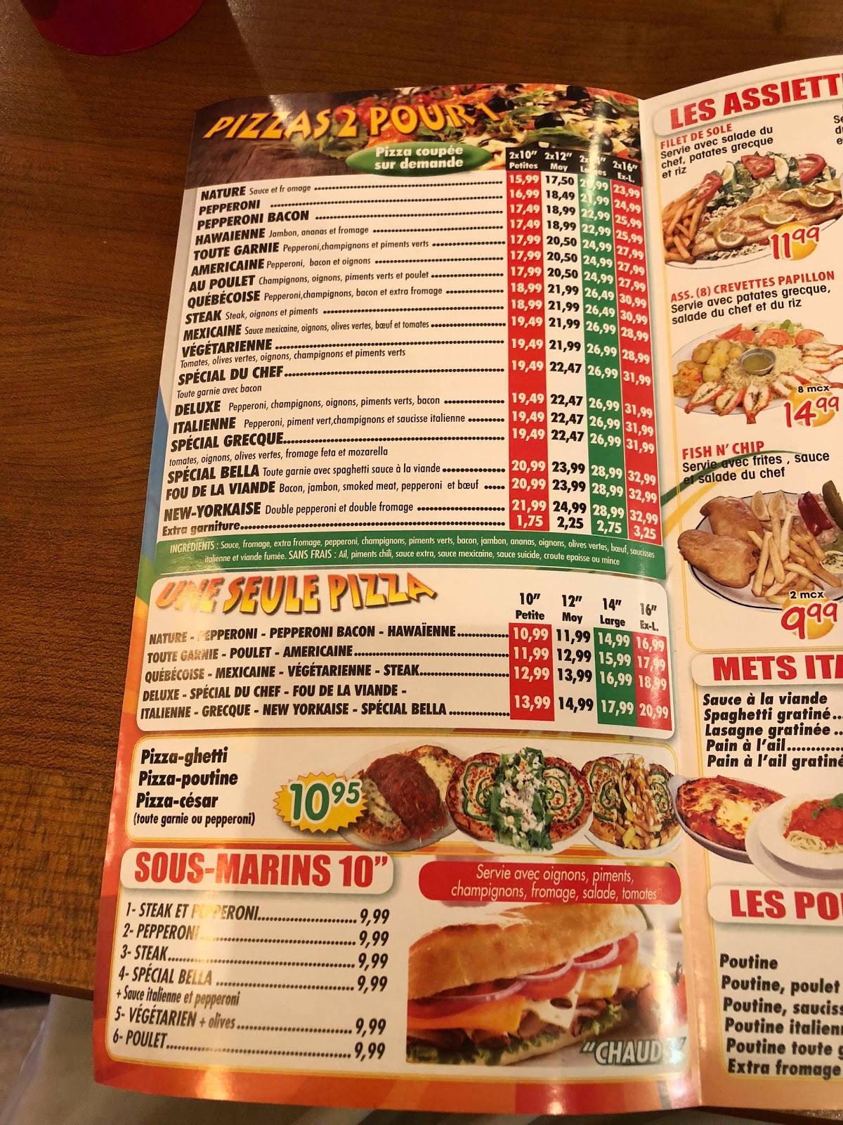 Menu at Bellapizza pizzeria, Repentigny