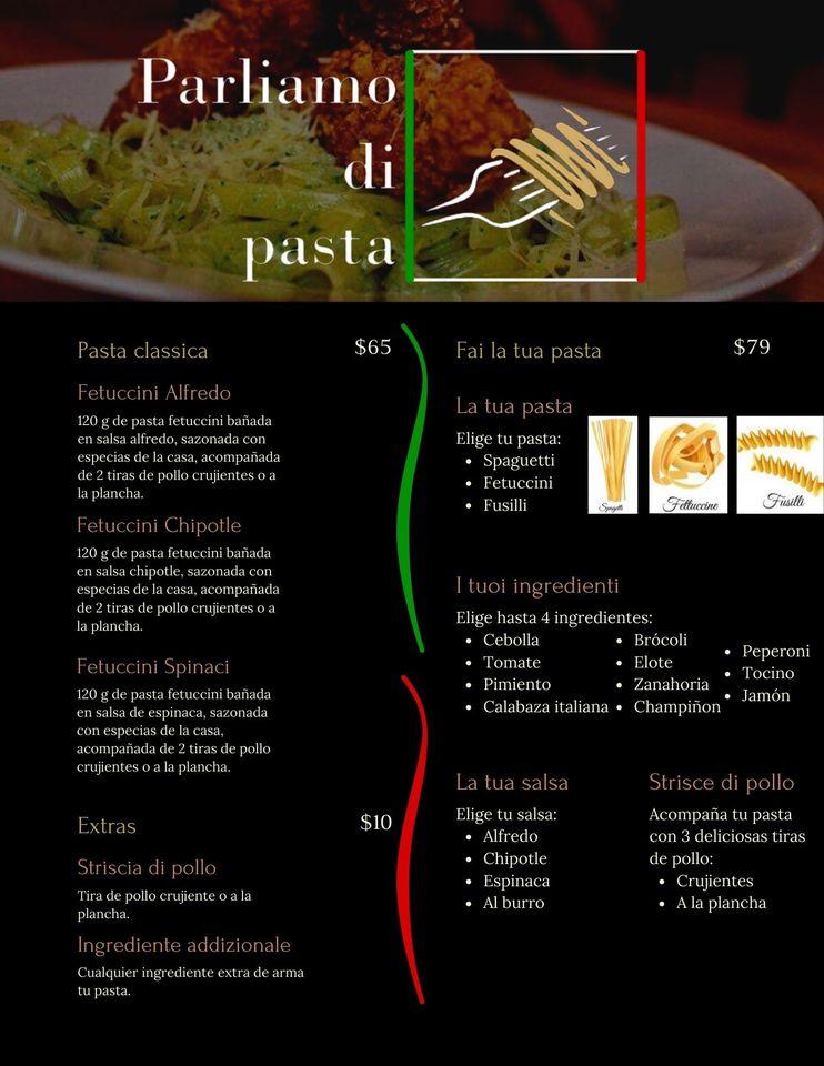 Menu at Parliamo di pasta restaurant, Merida