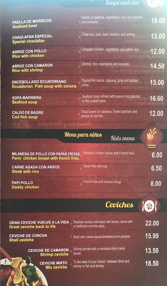 Menu at El Rinconcito Restaurant Ecuatoriano & Bakery, Upper Darby