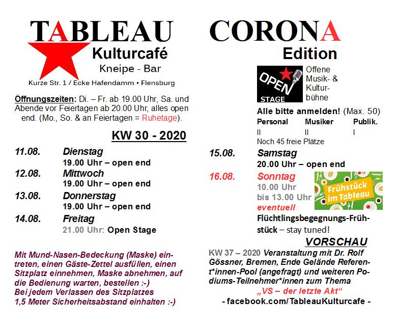 Menu at Tableau Kulturcafé cafe, Flensburg