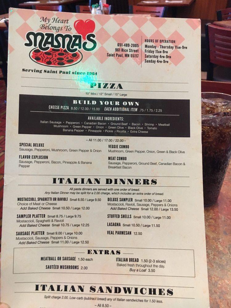 Menu at Mama's Pizza pizzeria, Saint Paul