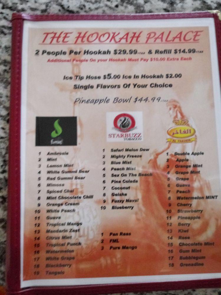 Menu at The Palace Hookah Lounge pub & bar, Sacramento, J St 120